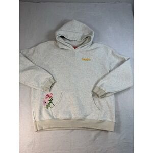 Dandy Worldwide Hoodie Women XL Gray Floral Embroidered Spring Fleece Sweatshirt